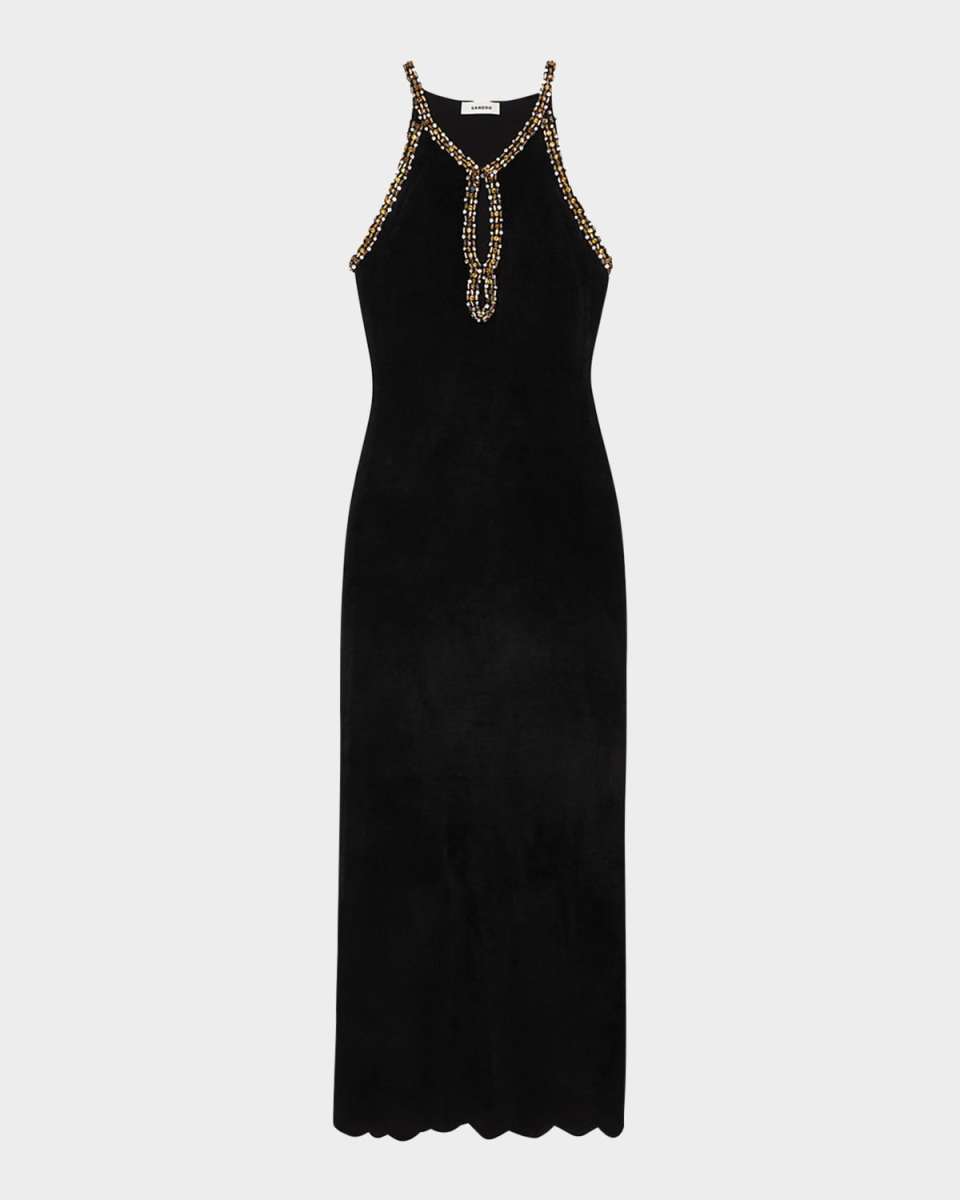Jenna Beaded Velvet Knit Midi Dress